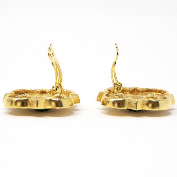 Vintage Rare Shape Signed Ben-Amun Gold Tone Green Rhinestone Clip On Earrings - Picture 9 of 11